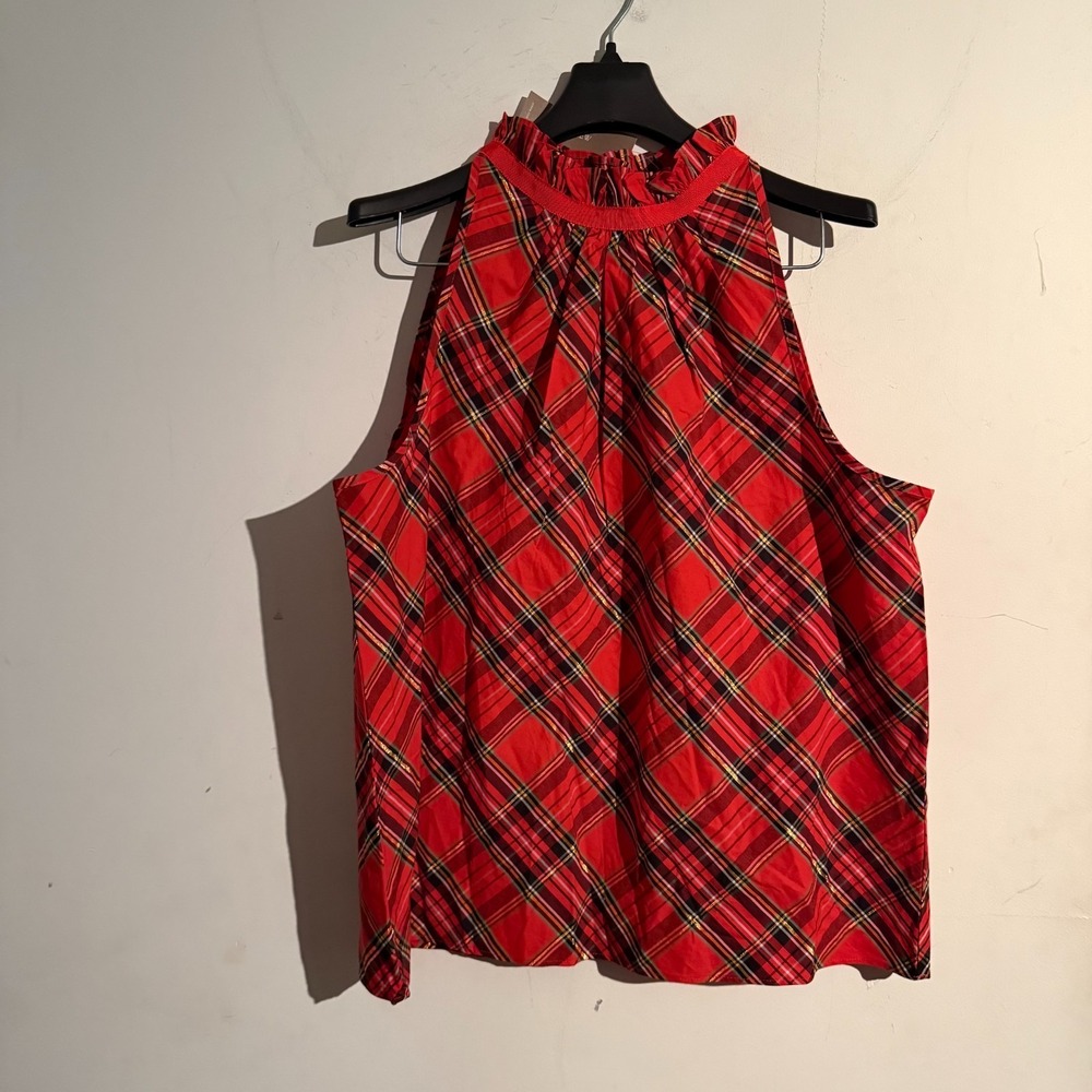 J.Crew Small Ruffleneck Sleeveless‎ Poplin Top Tartan Plaid NWT